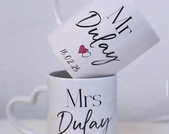 Mr & Mrs Personalised Mugs, Wedding Gift , Couples Gifts, Anniversary Gift, Coffee Mug, Mr and Mrs Gifts, Heart Mug