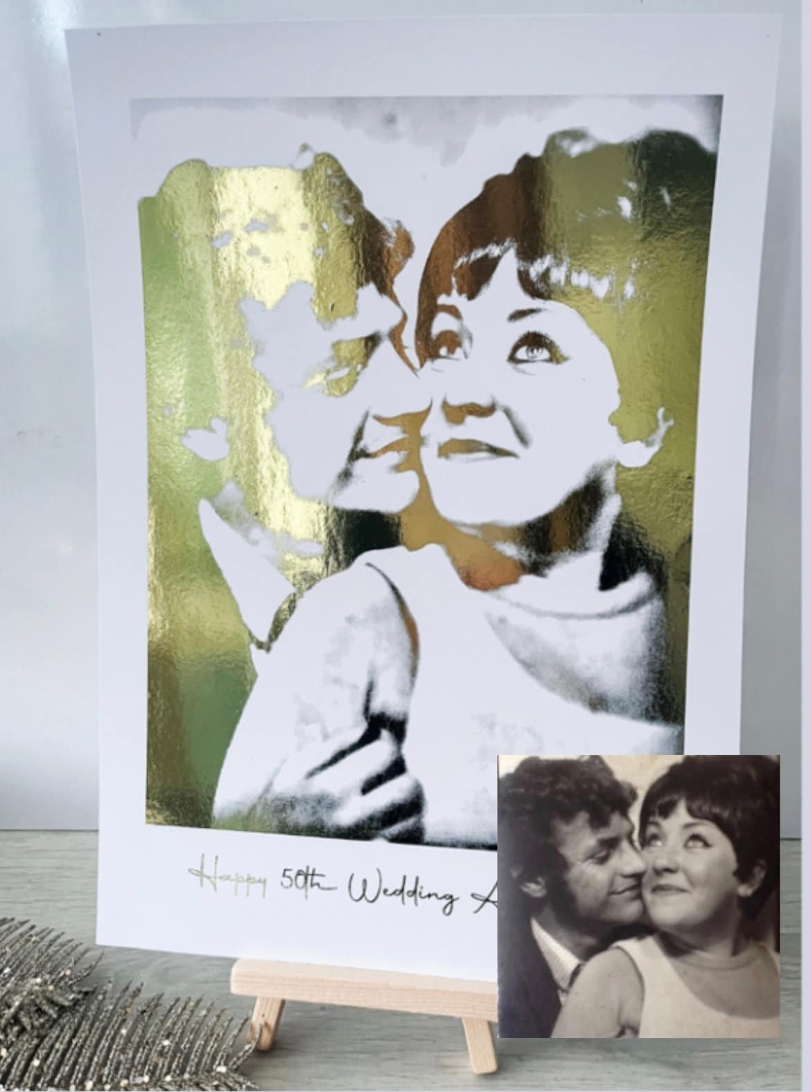 Golden Anniversary Print, 50th wedding anniversary, Golden wedding anniversary gift, wedding gift, foiled portrait