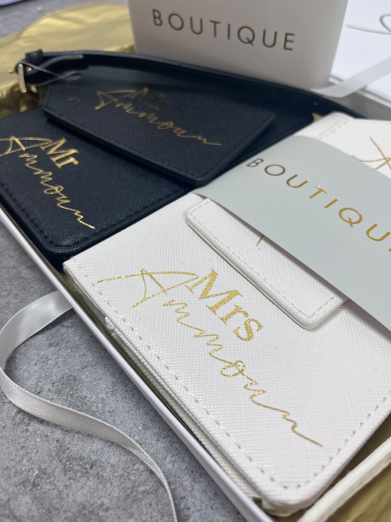 Boutique Passport Holder/Luggage Tag, Mr & Mrs Passport Set, Sold Individually image 2