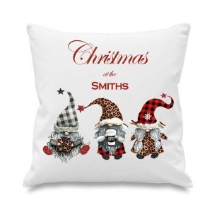 Personalised Christmas At The, Christmas Cushion, Personalised Family Cushion, Gonk Cushion