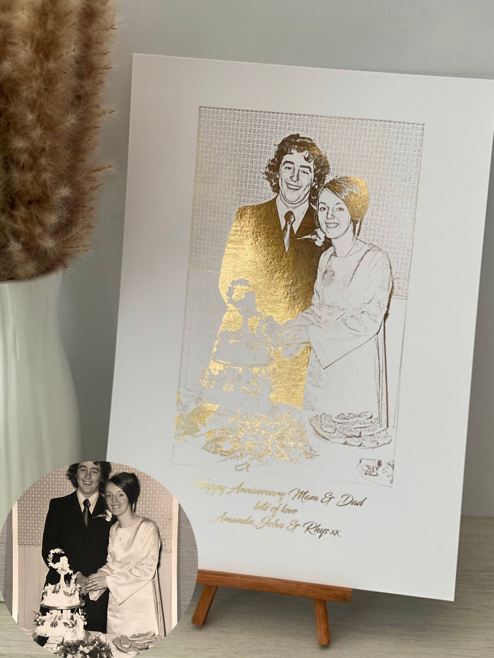 Golden Anniversary Print, 50th wedding anniversary, Golden wedding anniversary gift, wedding gift, foiled portrait