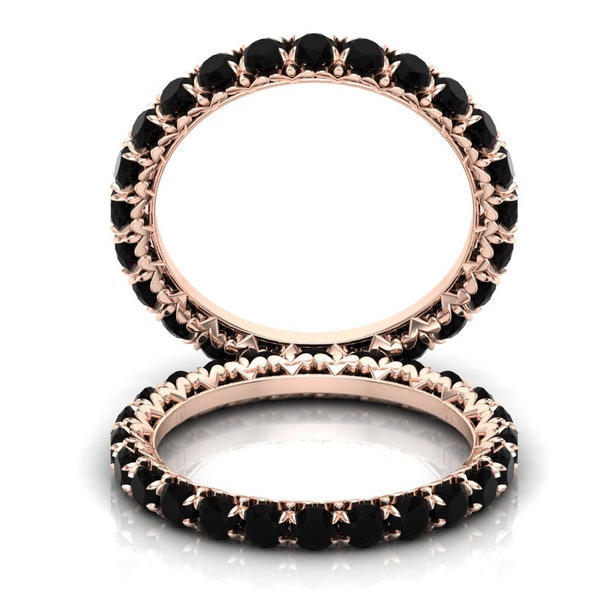 2x2mm round natural black onyx promise ring , engagement ring ,full eternity ring band , round garnet ring ,wedding rings anniversary giftt