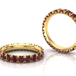 1.10 cts Natural red garnet promise ring, engagement ring, full eternity ring band, round garnet ring, wedding ring anniversary gift for her