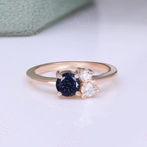 Round blue sandstone gemstone dainty ring 14k rose gold 925 silver ring statement ring promise ring birthday gift anniversary gift