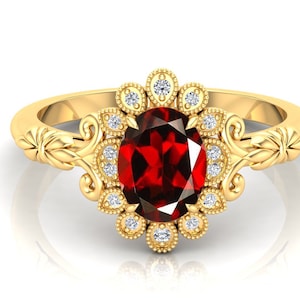 1.40ct. Natürlicher roter Granat Edelstein Frauen Brautring, Versprechen Ring, Verlobungsring, Jubiläumsgeschenk, Oval Moissanite, Geschenk für Frau