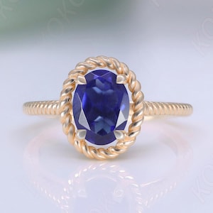 Oval Blauer Saphir 14K Rose Gold 925 Silber Verlobungsring Versprechensring Statement Ring Geburtstag Geschenk Jahrestag Ring Abschlussgeschenk