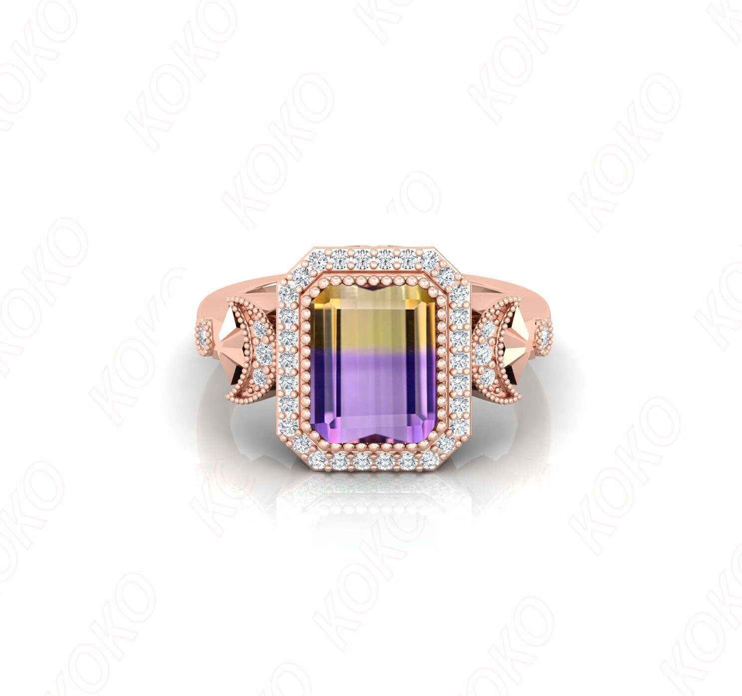 Beautiful Bio Ametrine Gemstone Engagement Gold Ring Unique 14k