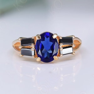Oval Blauer Saphir 14K Rose Gold 925 Silber Verlobungsring Versprechensring Statement Ring Geburtstag Geschenk Jahrestag Ring Abschlussgeschenk