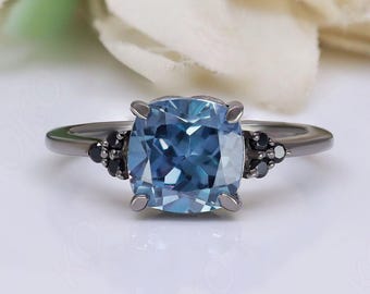 Regalos de cumpleaños: Anillo de alejandrita que cambia de color, plata de ley con baño de rodio negro.