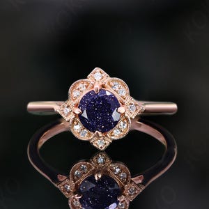 Round blue sandstone gemstone dainty ring 14k rose gold 925 silver ring statement ring promise ring birthday gift anniversary gift