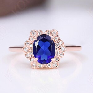 Oval Blauer Saphir 14K Rose Gold 925 Silber Verlobungsring Versprechensring Statement Ring Geburtstag Geschenk Jahrestag Ring Abschlussgeschenk