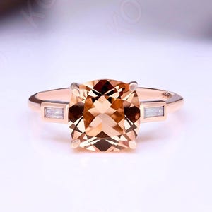 Cushion Peach Morganite Gemstone Engagement Ring Bridal Wedding Ring Dainty Ring 14K Rose Gold 925 Silver Ring Anniversary Ring For Love