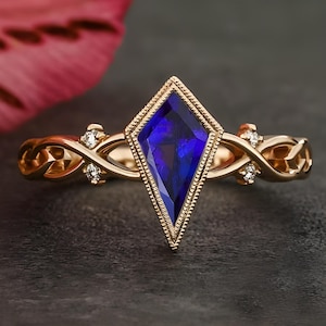 Kite 1.35ct AAA+ Natural Violet Blue Tanzanite Gemstone Engagement Gold ring, Bridal Gold ring, Diamond ring, Women&#39;s Jewelry, Gift for Love