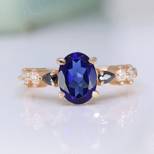 Oval Blauer Saphir 14K Rose Gold 925 Silber Verlobungsring Versprechensring Statement Ring Geburtstag Geschenk Jahrestag Ring Abschlussgeschenk