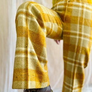 Vintage 70s Wide Legs High Waist Plaid Checker Wool Tailored Trousers