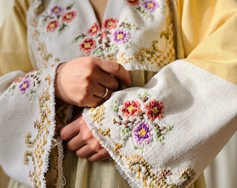 A piece of Passion - Repurposed Antique handwoven and embroidered table runner vintage fabric turns Goddess Dress