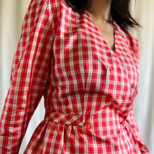 Handmade Vintage 60s Sweet Cherry Gingham Sweetheart Blouse