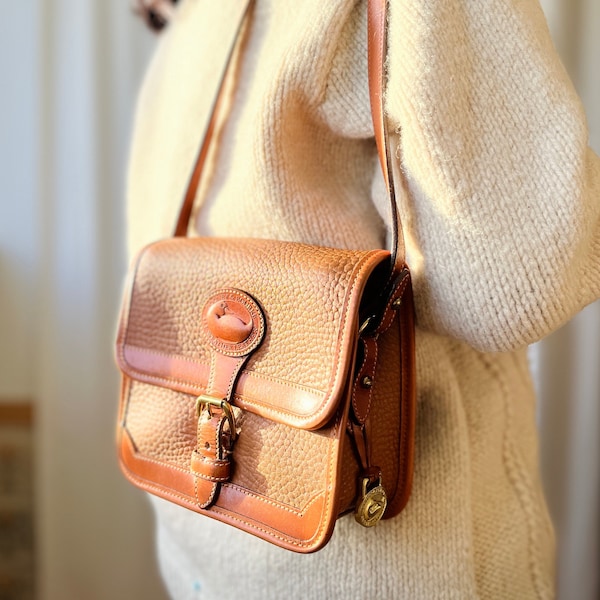 Vintage Dooney & Bourke AWL Mushroom/British Tan Surrey Square Mini Crossbody Bag near Mint