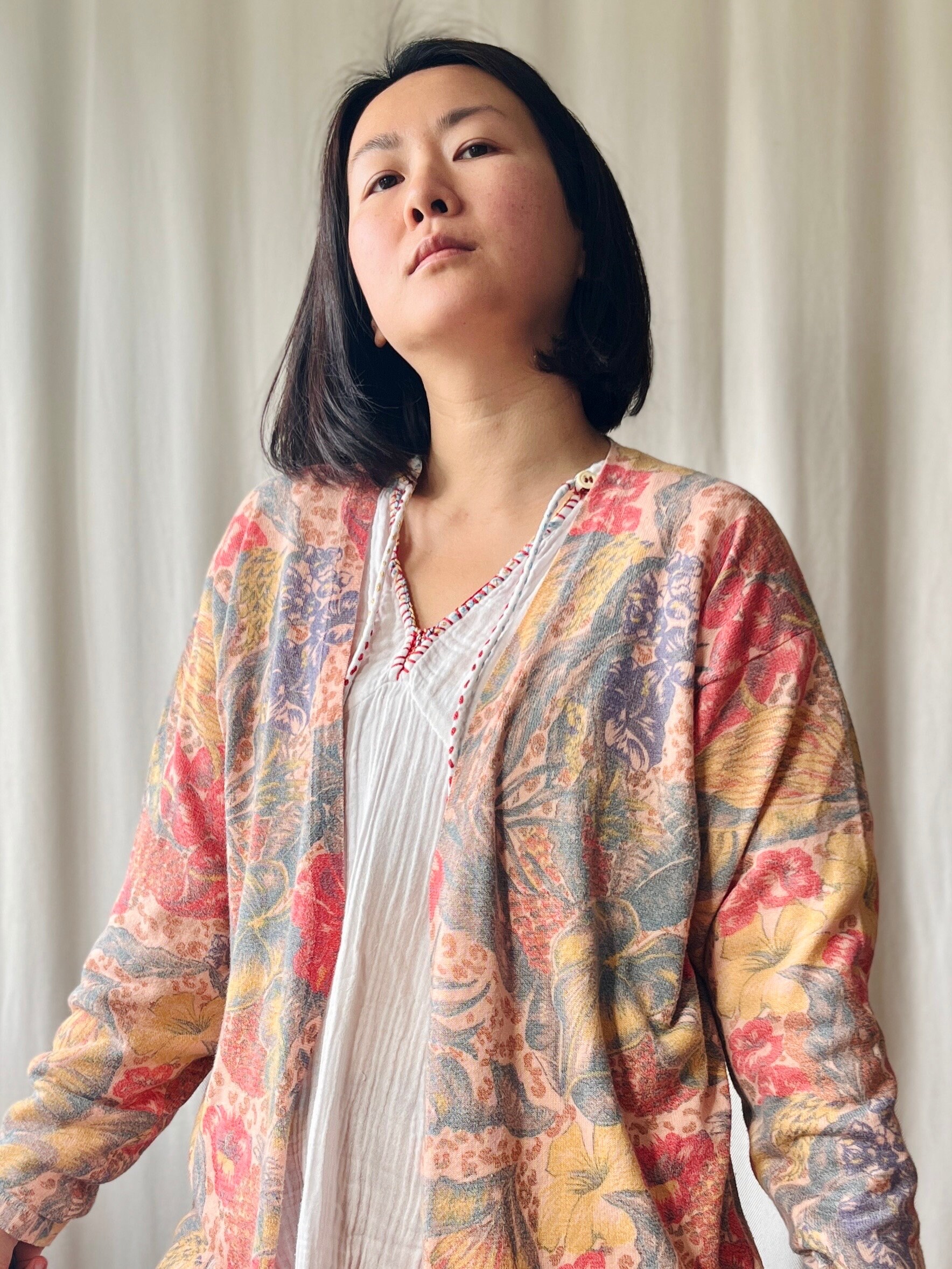 Vintage 80s Italian Cotton Cable Knit Fruity Cardigan Made in