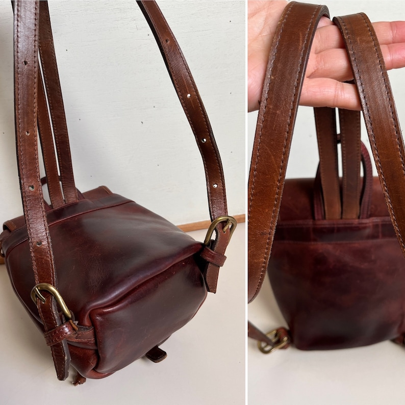 Vintage Y2K Robert Cheau Cognac Brown thick cowhide mini backpack sling bag made in NYC image 8