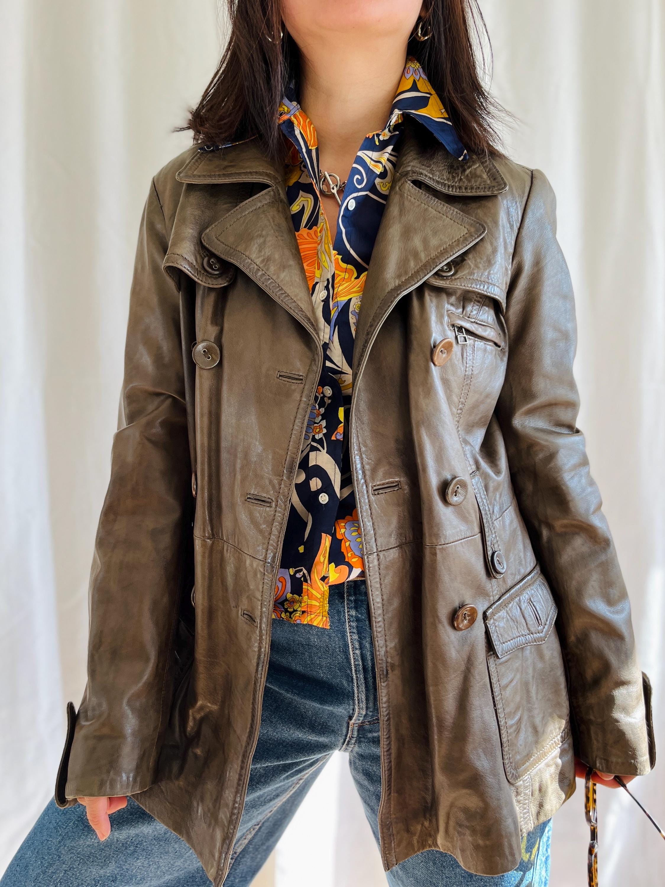 Vintage Y2K Extremely Soft Lamb Leather Rust Distressed Brown Grey