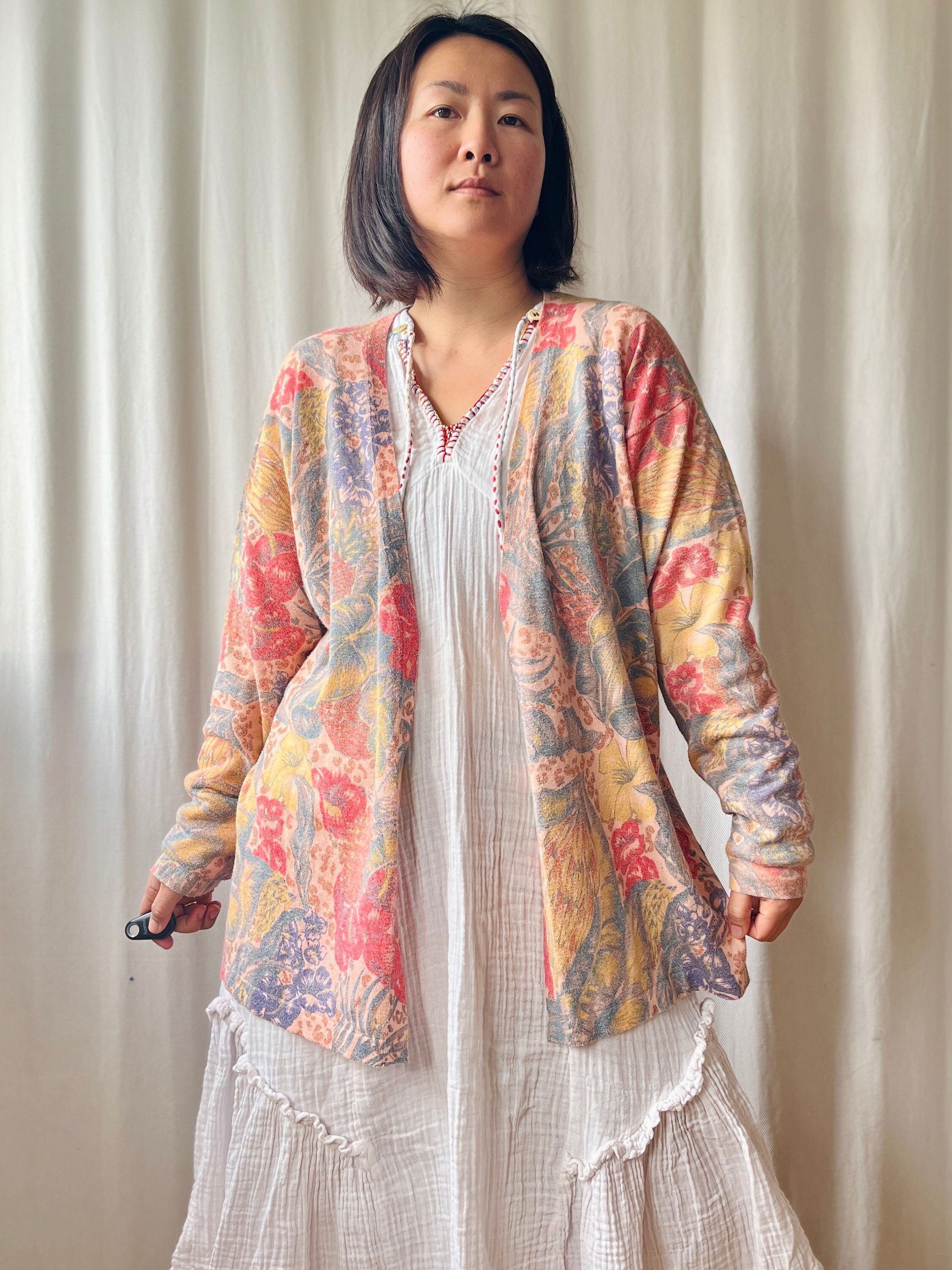 Vintage 80s Italian Cotton Cable Knit Fruity Cardigan Made in