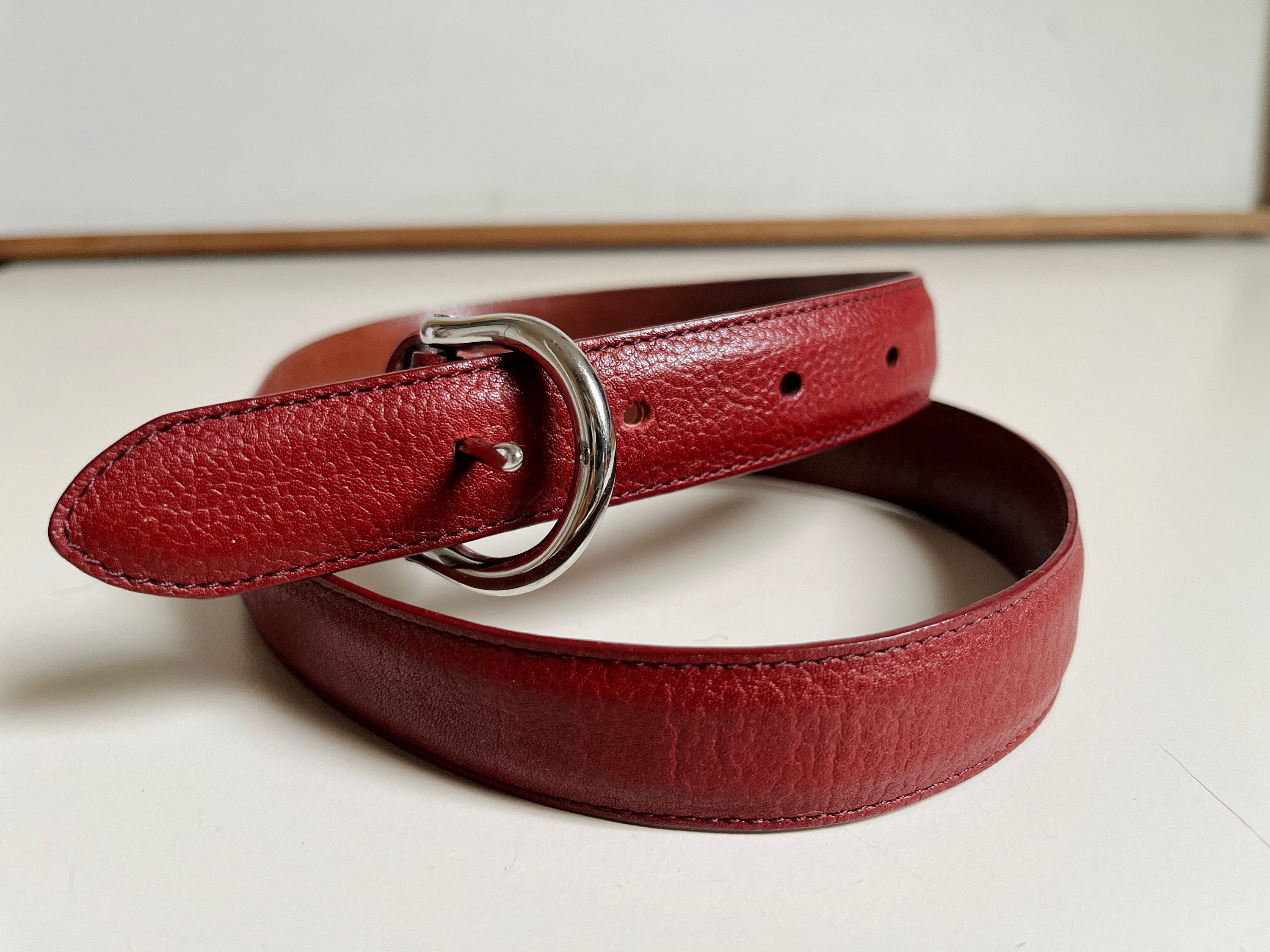 Vintage Coach Slim Leather Belt Burgundy Silver Leather  display picture 1