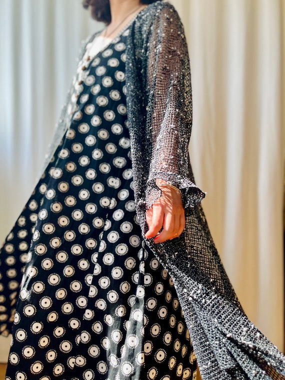 Robe Noire Boho Sue Wong - Crochet, Cuir Daim, Perles, Taille S, Occasion Très Bon état