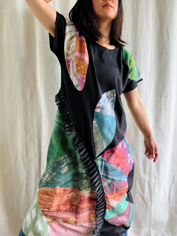 Handmade vintage Geometrical patchwork dress with… - image 6