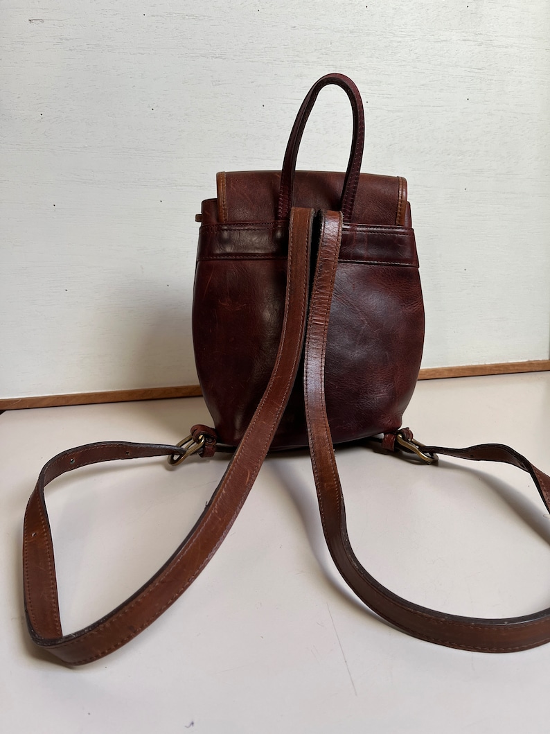 Vintage Y2K Robert Cheau Cognac Brown thick cowhide mini backpack sling bag made in NYC image 5
