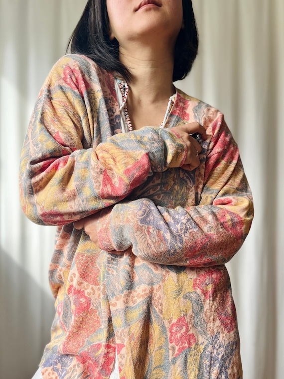 Vintage 80s Italian Cotton Cable Knit Fruity Cardigan Made in