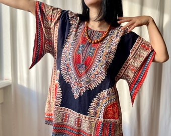 Vintage jaren '70 handgemaakte Dashiki Blouse Unisex met Angel vleugel mouwen ZELDZAME Boho kaftan top