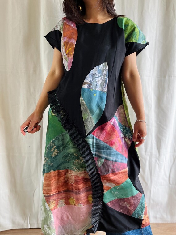 Handmade vintage Geometrical patchwork dress with… - image 8
