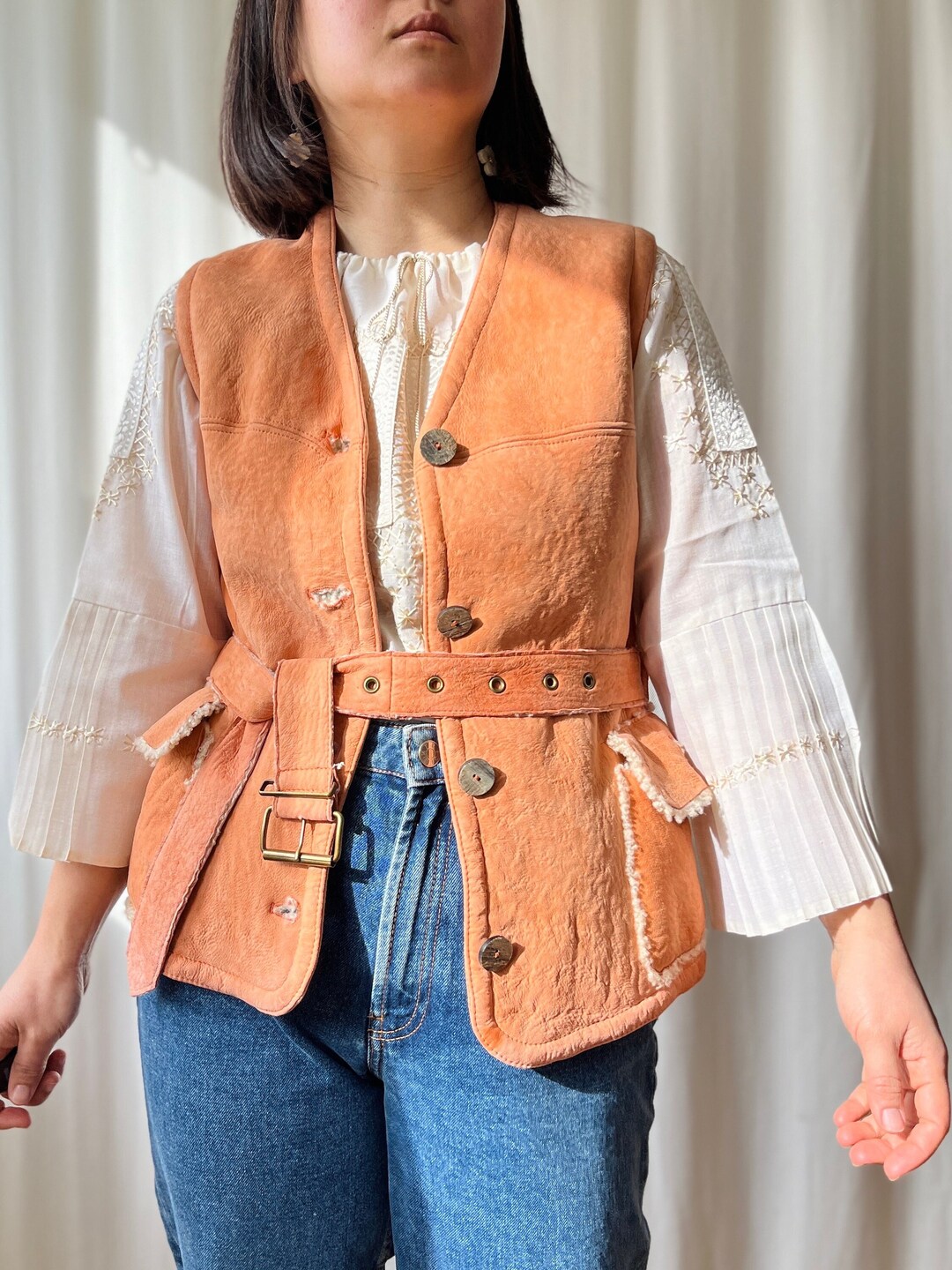 Sylvie Schimmel brown covered placket leather blazer with visible darts - size 42