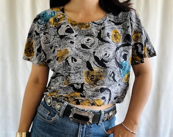 Vintage 90er Jahre Crop Top mit verrücktem Print
