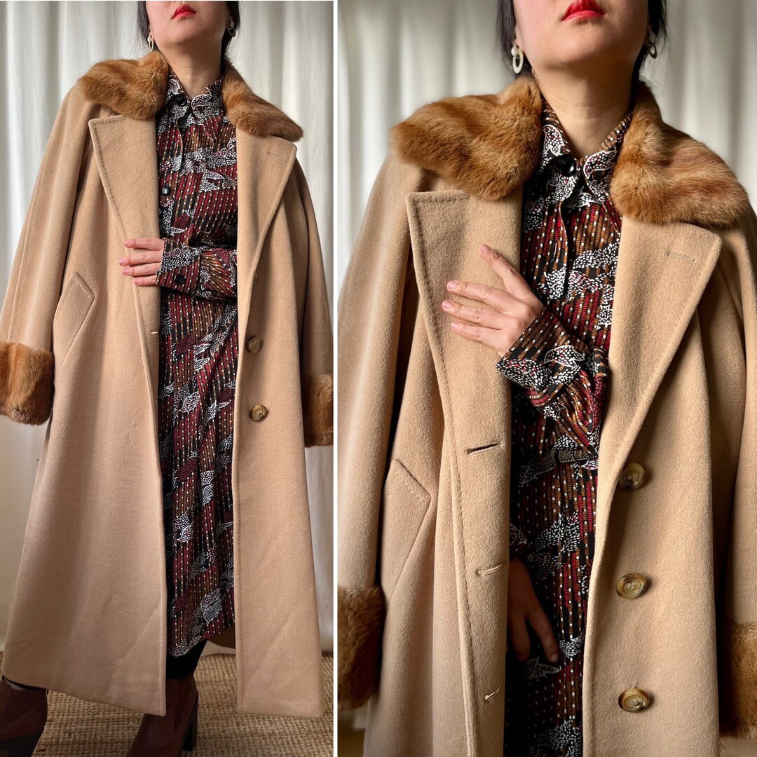 French Vintage wool×cashmere Coat Cashmere Angora Wool Coat With Fur Collar - Made in Italy - Etsy