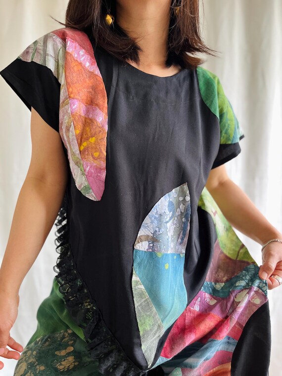 Handmade vintage Geometrical patchwork dress with… - image 4