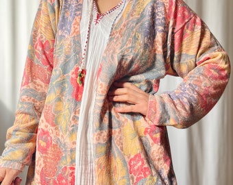 Vintage 80s Italian Cotton Cable Knit Fruity Cardigan Made in