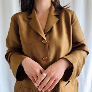 Blazer de diseño vintage de lujo de seda fina en color cobre dorado