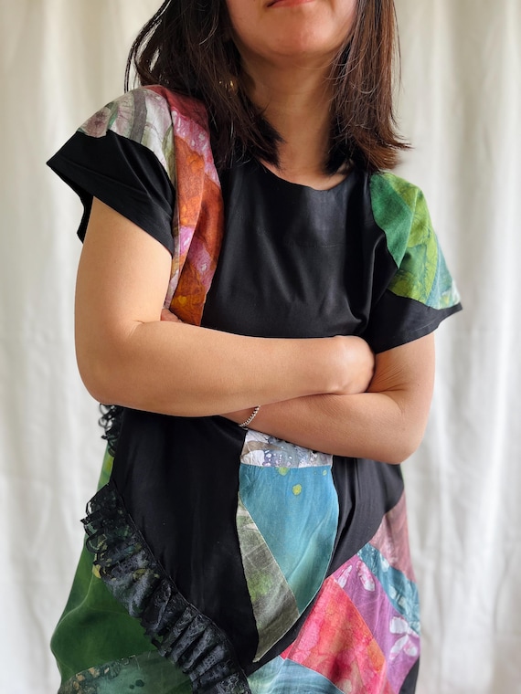 Handmade vintage Geometrical patchwork dress with… - image 1