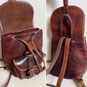 Vintage Y2K Robert Cheau Cognac Brown thick cowhide mini backpack sling bag made in NYC image 7
