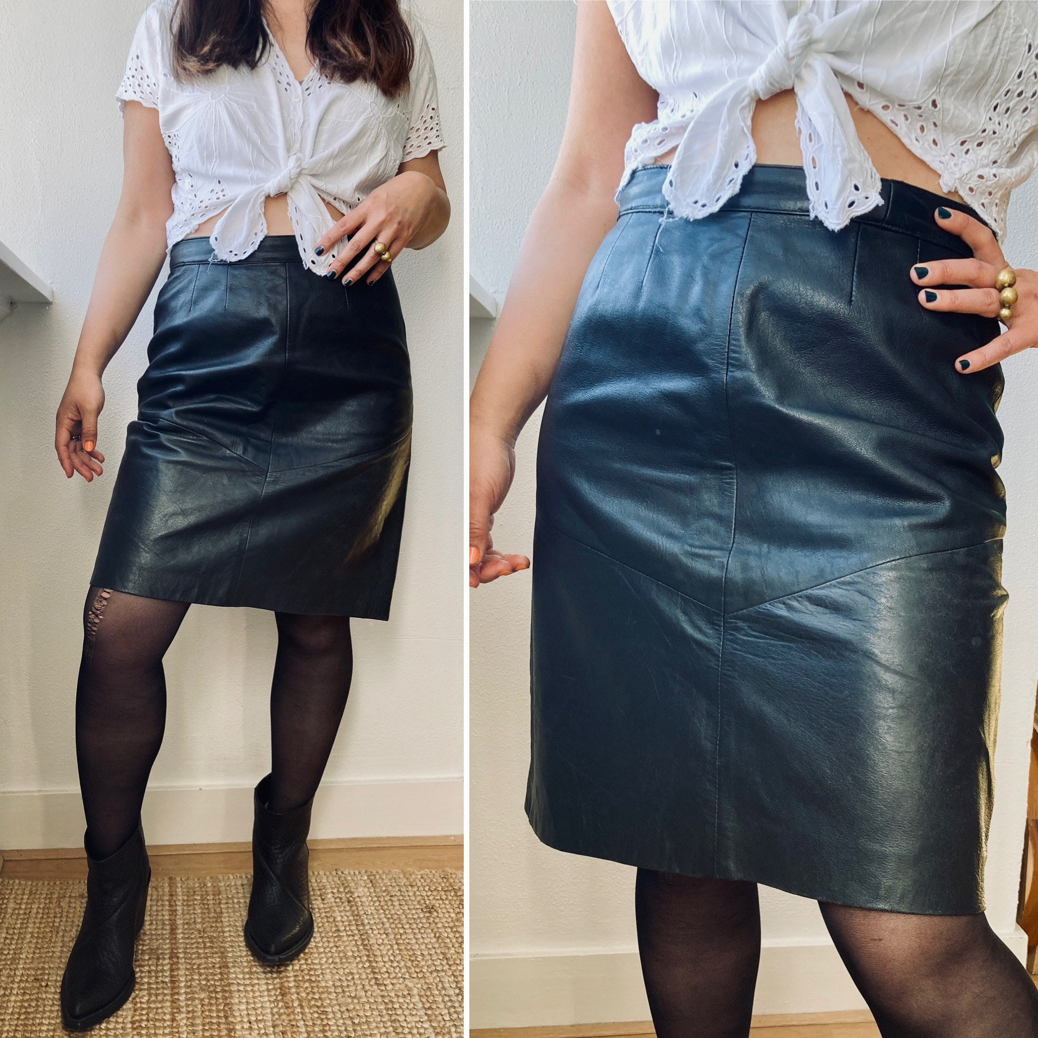 Short leather skirt with mini monogram print