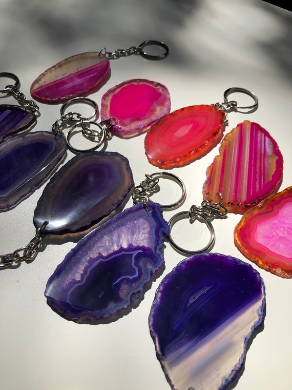 Mystical! New Pink Agate Slice Key Chain Mystical! New Pink Agate Slice Key Chain
