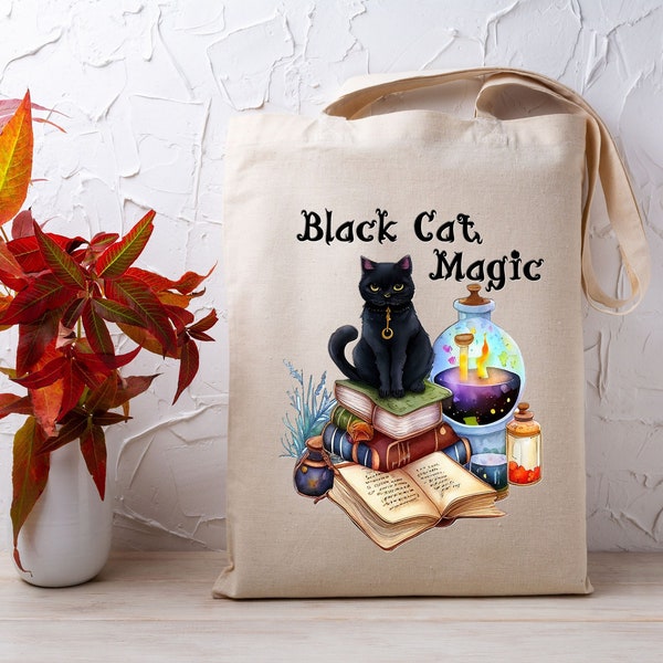 Black Cat Magic Tote Bag, regalos de Halloween para ella, bolsa de compras, bolsa para la vida, regalos para amigos, regalo de Navidad para Mon Spooky Season Gift