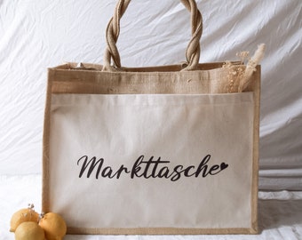 Jute Tasche | braun weiß | Markttasche  | großer Shopper | nachhaltige Geschenke | Einkaufstasche | Geschenke für Frauen | Henkeltasche
