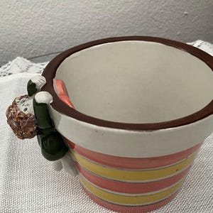 Whimsical Pottery Cache Pot – Girl Climbing for Heart, Artist Signed