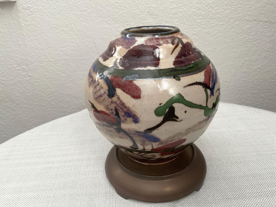 Studio Pottery Vibrant Abstract Glazed Pattern Vase Artist Signed - Etsy