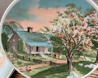Plato de la colección Vintage Currier&Ives de primavera. American Homestead