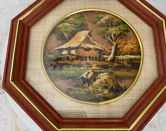 Vintage Asian-Style Oil painting created on Natural Leaves