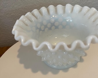 Vintage Fenton hobnail white milk glass with crimped ruffle rim